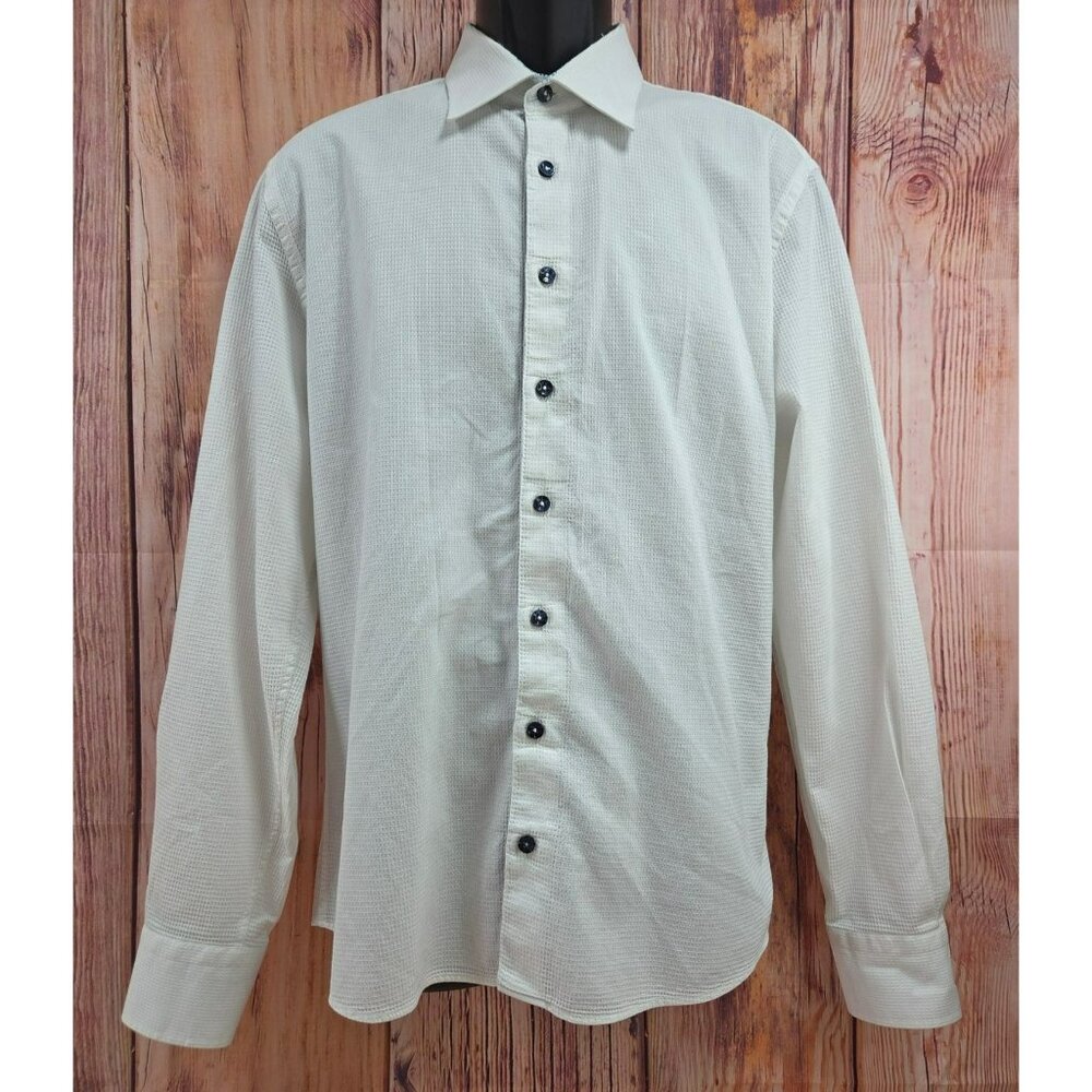 Stone Rose Mens White Textured Cotton Dress Shirt Large